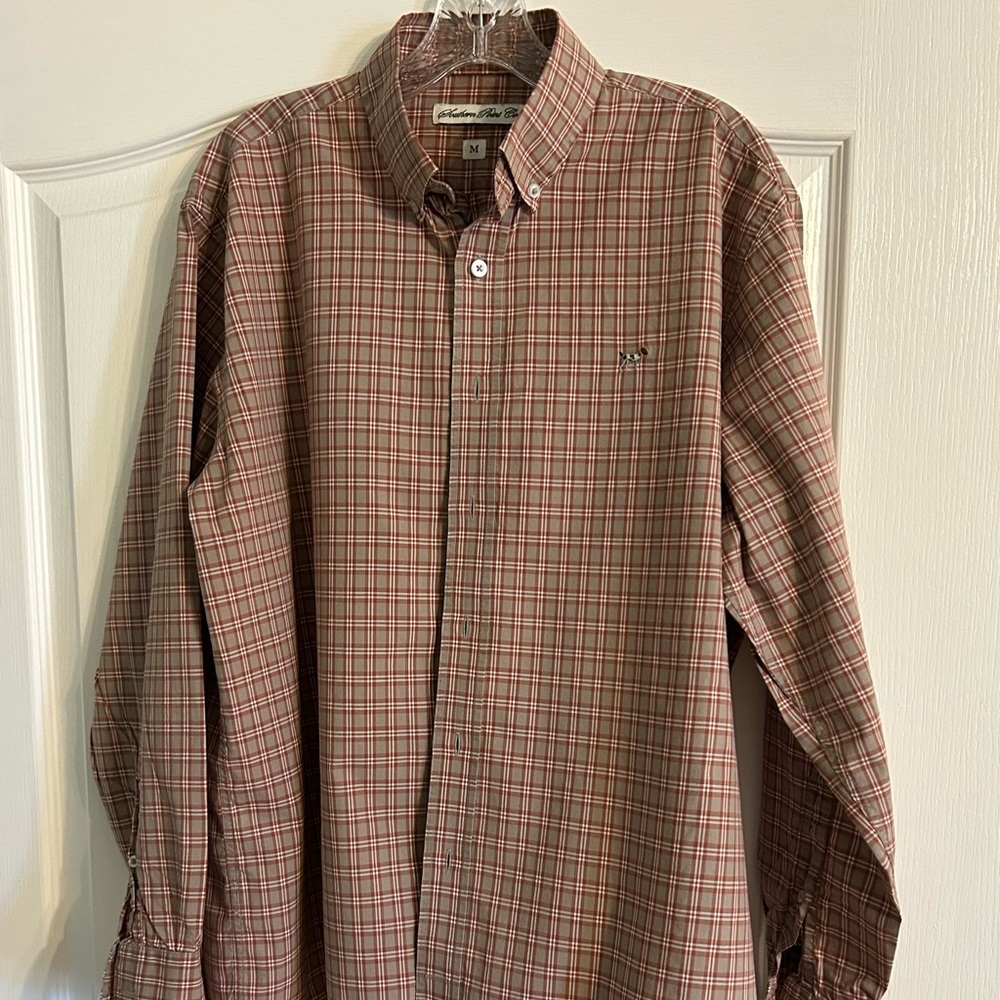Men’s Southern Point Co M Long sleeve button up Grey Maroon